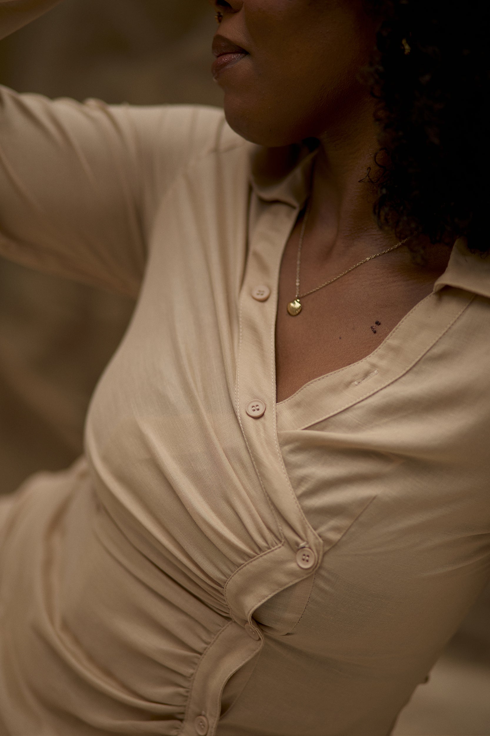 SEREIN | Ruched Button-Up Top
